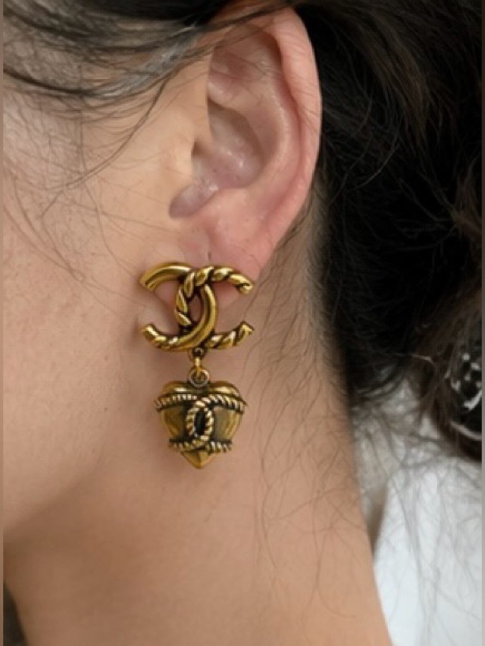 Vintage Inspired Gold Tone Nautical Mismatched Anchor & Heart Drop Earrings - Picture 6 of 10